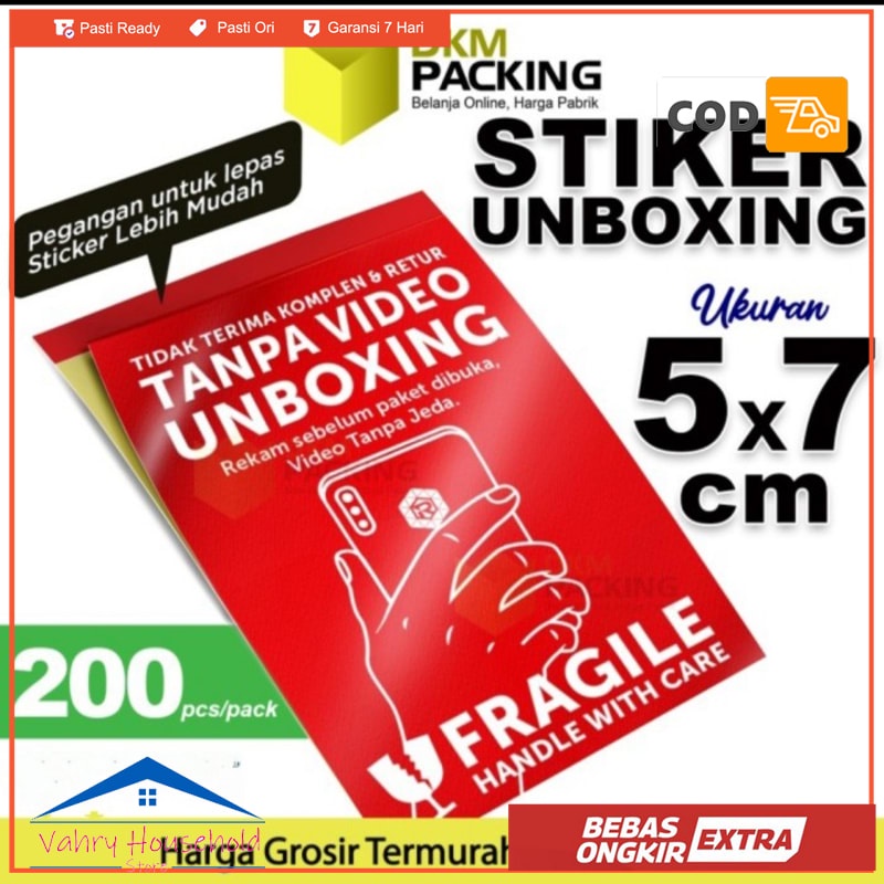 

Sticker Unboxing Stiker Fragile Tempel 5Cm x 7Cm 1 Pack Isi 200 Lembar - 200 Lembar