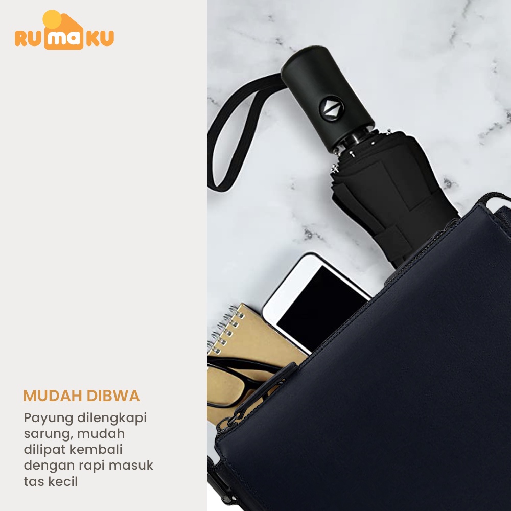 Rumaku Payung Lipat Polos Otomatis Buka Tutup Anti UV Lipat Tiga Premium Quality