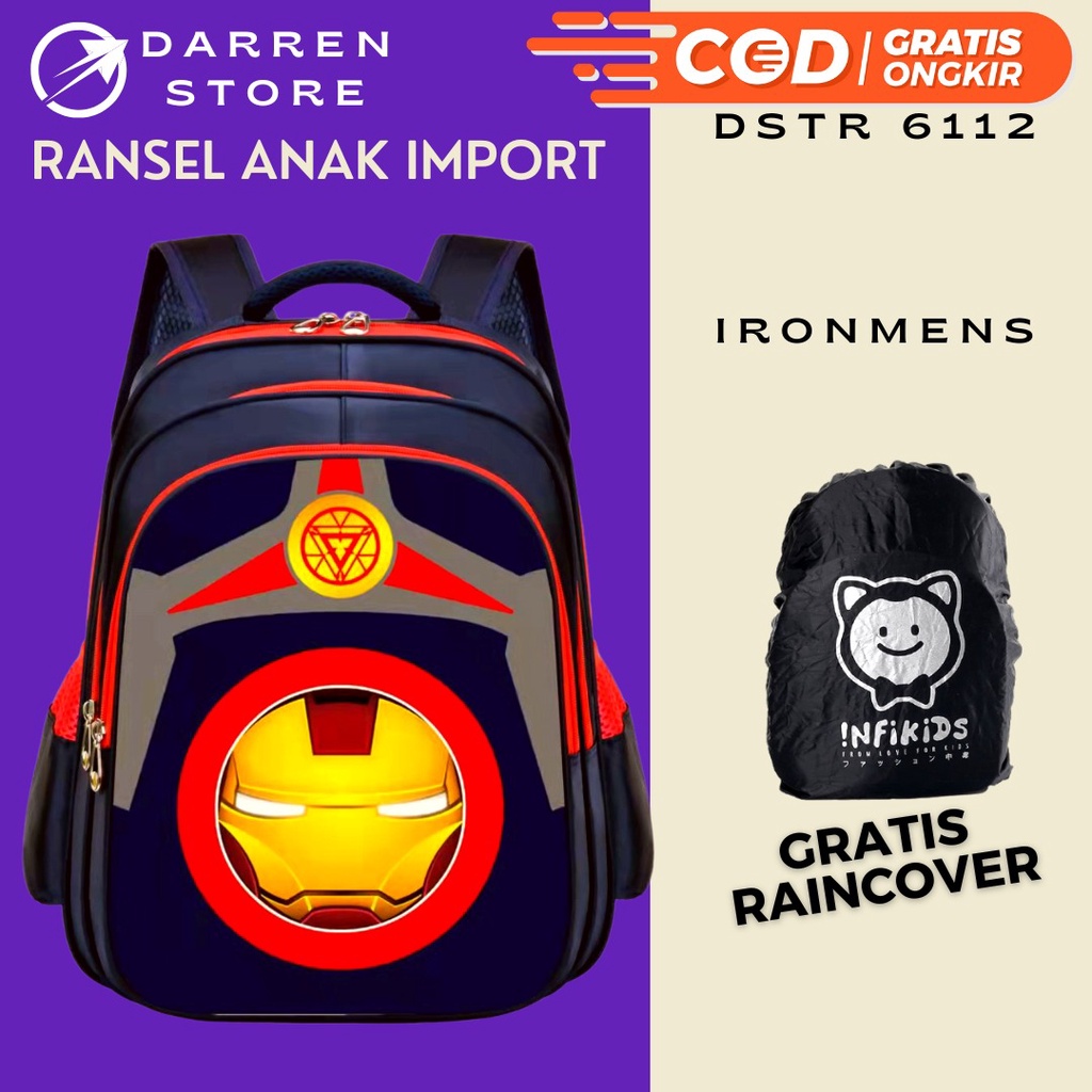 Ransel Sekolah Import DSTR 6112 Tas Anak Laki Laki SD 16inch Gambar Embos Timbul