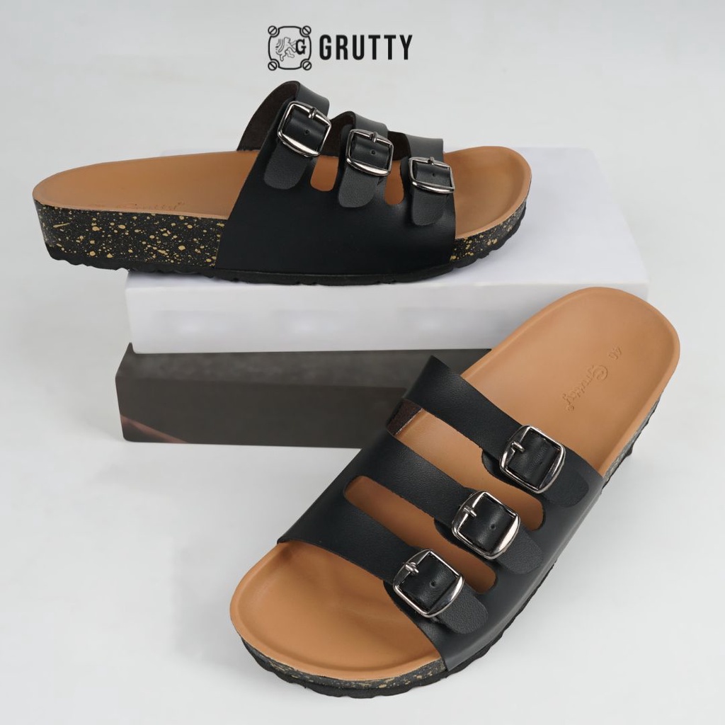 Sandal Wanita GRUTTY Flat Hitam Sendal Kekinian Super Comfy