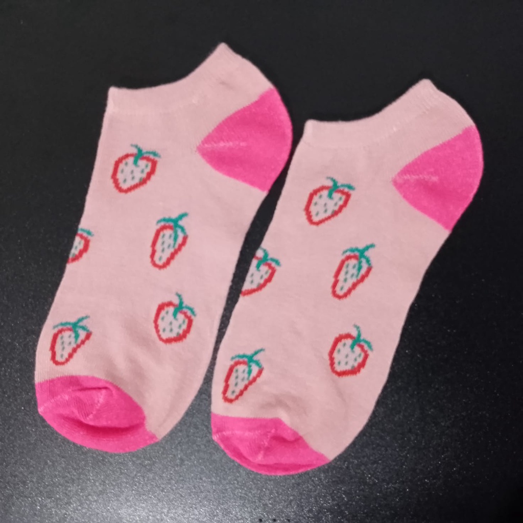 Kaos Kaki KS08 Kaos Kaki Wanita Fashion Motif Strawberry Bunga