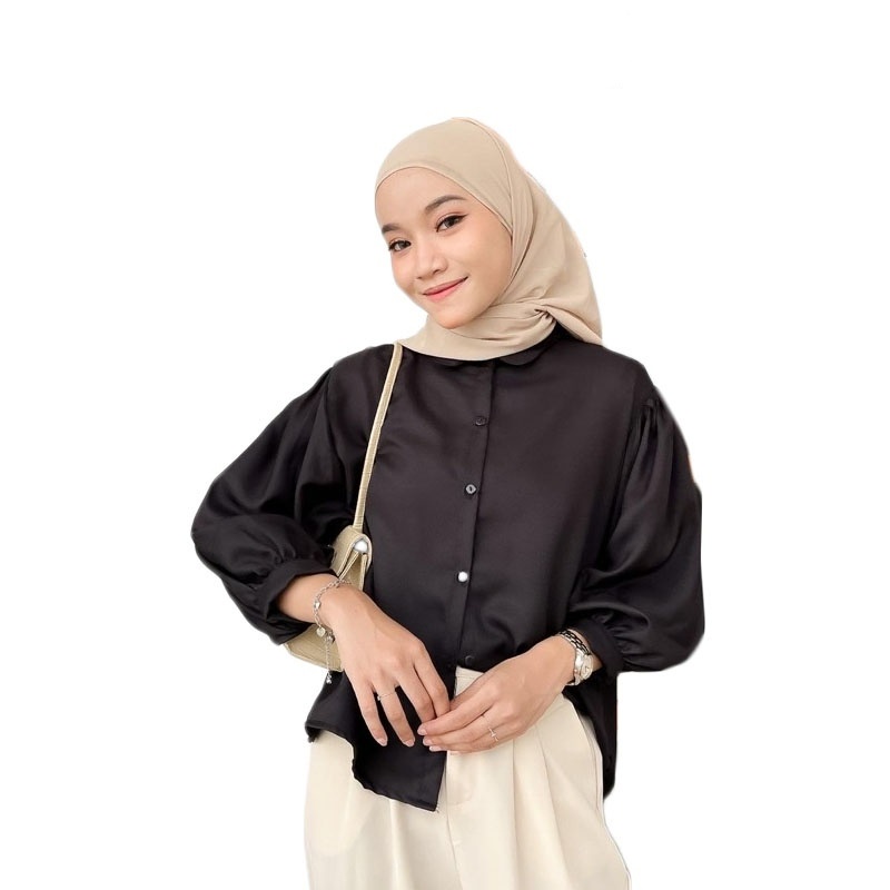 Kemeja Wanita Korean Style Polos Lengan Panjang Tanggung Bw05