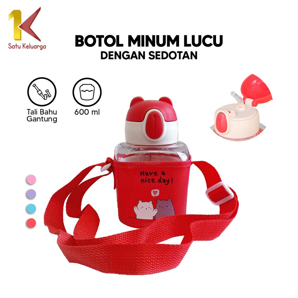 Satu Keluarga Botol Minum Anak C469 Tempat Minum Anak TK Karakter 600ML Lucu Dengan Sedotan BPA FREE