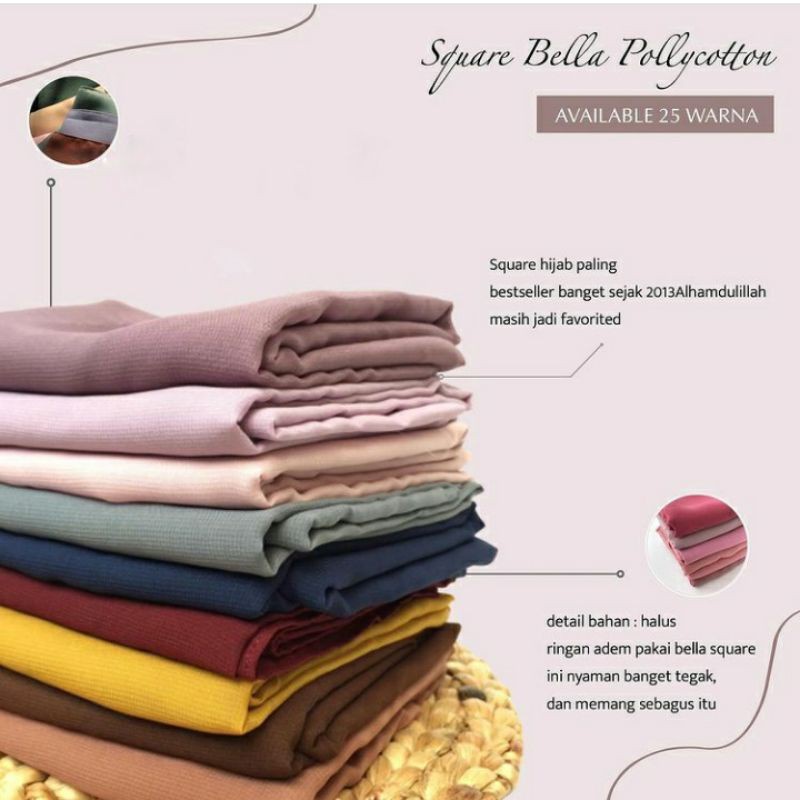 Bella Square 50 Warna Hijab Jilbab Segi Empat - Kerudung Bella Square Segiempat Polos Premium Anti Letoy Termurah