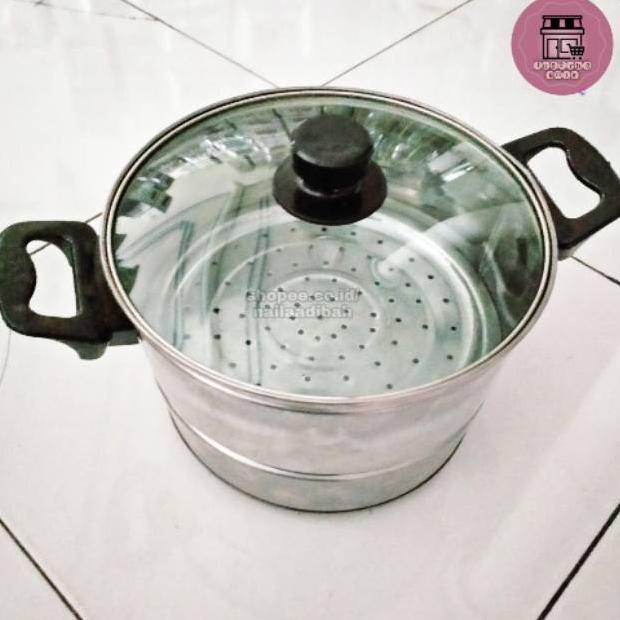 BOOMING Panci dandang kukus steamer uk 24 26 stenlis tutup kaca kue bolu brownies bronis