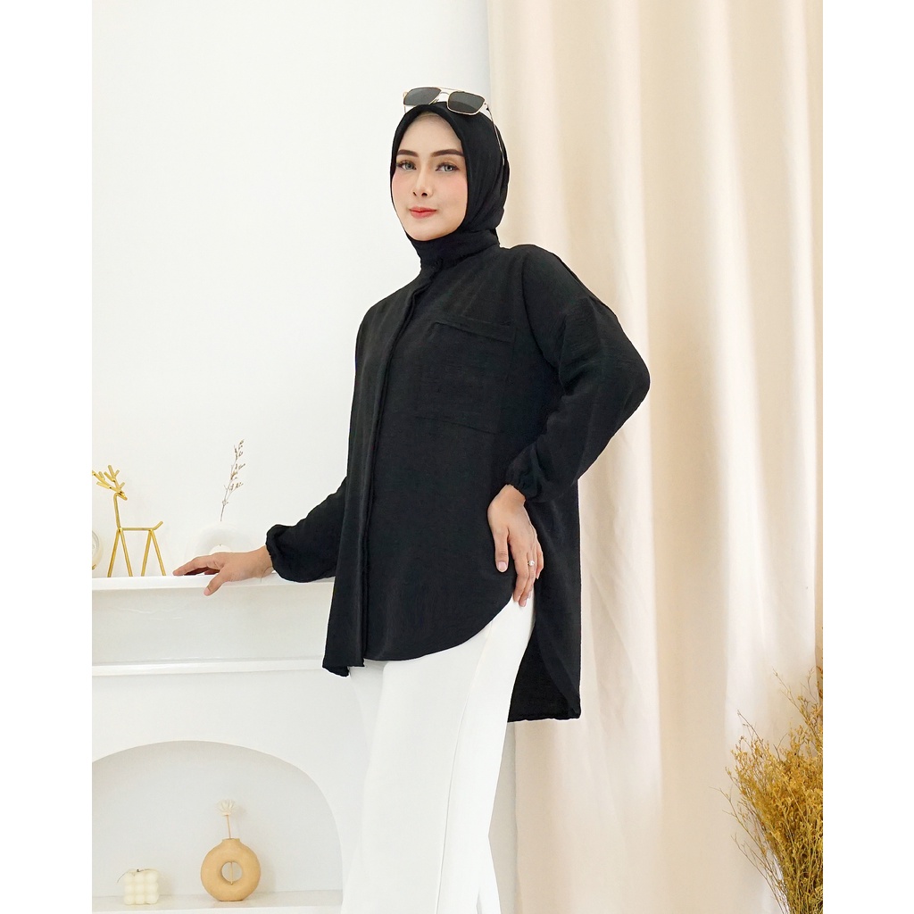 Toply shop Kemeja camelia jumbo XXL / kemeja oversize crinkle airflow  / Blouse wanita jumbo