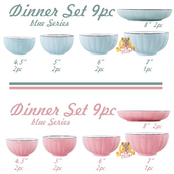Terlaris Dinner Set 9Pc Labu Piring Keramik Mangkok Korea Pumpkin Bowl Set Pink