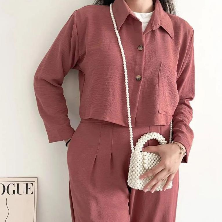 MURAH SETELAN WANITA SET CRINGKLE ONE SET CROP TOP BLEZER || KEMEJA CROP CRINGKLE || SET WANITA
