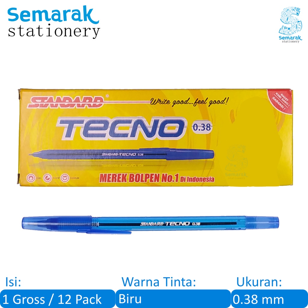 

Standard Tecno Oil Gel Pen Pulpen Semi Jel DeltaTip 0.38 - Biru [1 Gross / 12 Pack]
