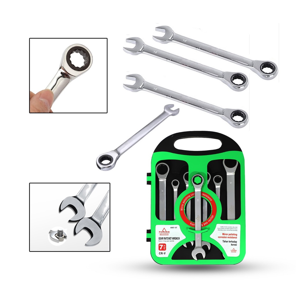 Kunci Rachet Ring Set 7pcs YUKIDO Kunci Ring 8-19mm Wrench Ratchet