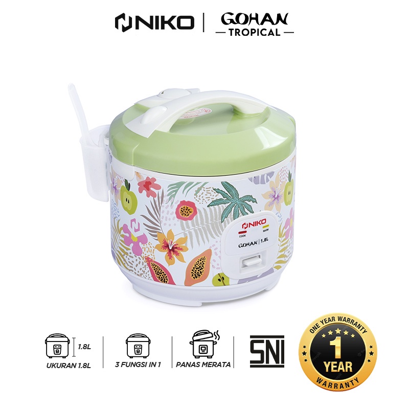 Magic Com 1.8L Niko Gohan Tropical 3in 1/ Penanak nasi / rice cooker | Niko Rice Cooker 1.8L Gohan Tropical Penanak Nasi 3in1 Mejikom | NIKO Rice Cooker Gohan [1.8L] Tropical | FMS