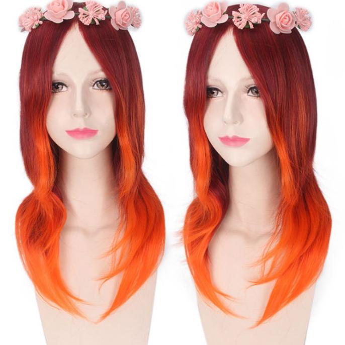 Lol-37 Wig Daily Lolita Rambut Palsu Wanita Gradasi Merah Orange Fire