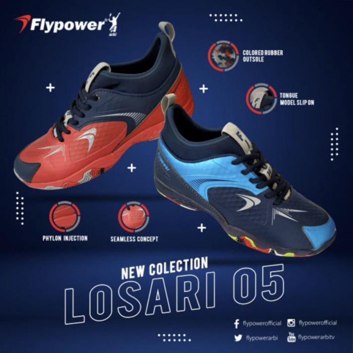{MentariStore} Sepatu Badminton Flypower Plaosan 8 - Biru 40 Limited