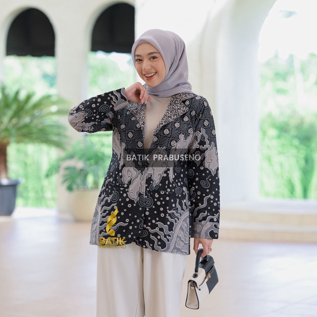 Batik Prabuseno Kirani Blazer Batik Wanita Kantor Seragam Katun Lengan Panjang