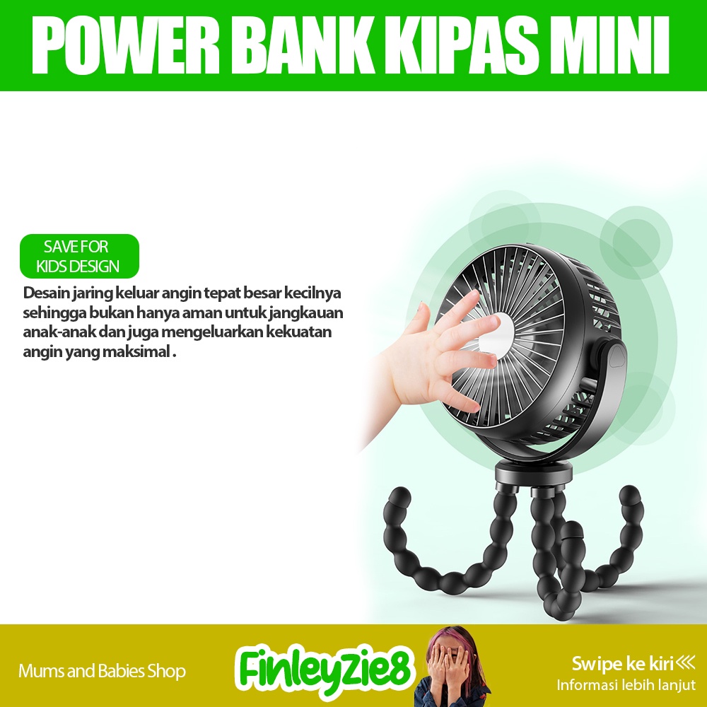 Kipas Angin POWER BANK Mini Flexible USB Rechargeable Untuk Stroller Bayi / Kipas Angin Portabel Stand Fan Gantung Portable / Kipas Angin  Kipas Angin Portable / Kipas Angin Berdiri / Kipas Angin Karakter / Kipas angin Bentuk Gurita / Kipas Angin Mini