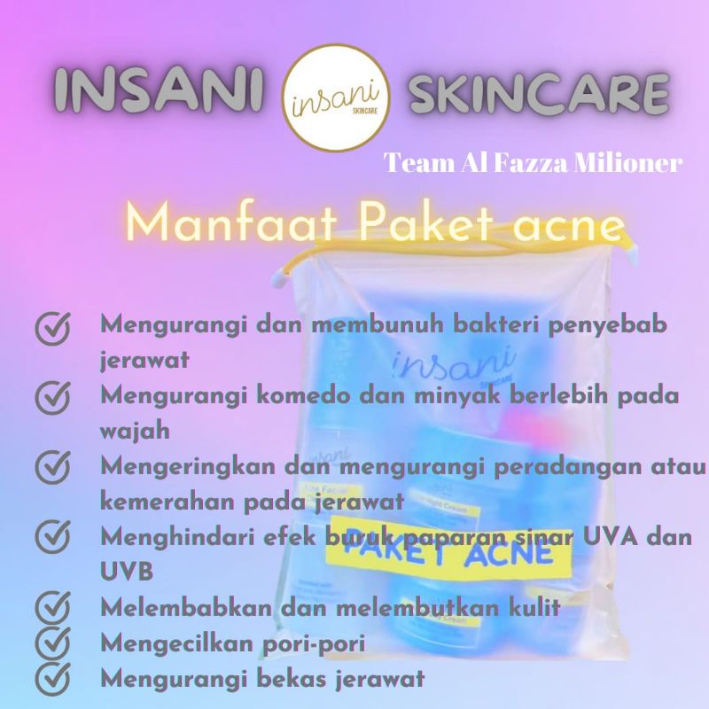 INSANI SKINCARE PAKET ACNE UNTUK JERAWAT DAN KULIT SENSITIF UV FILTER SPF 30