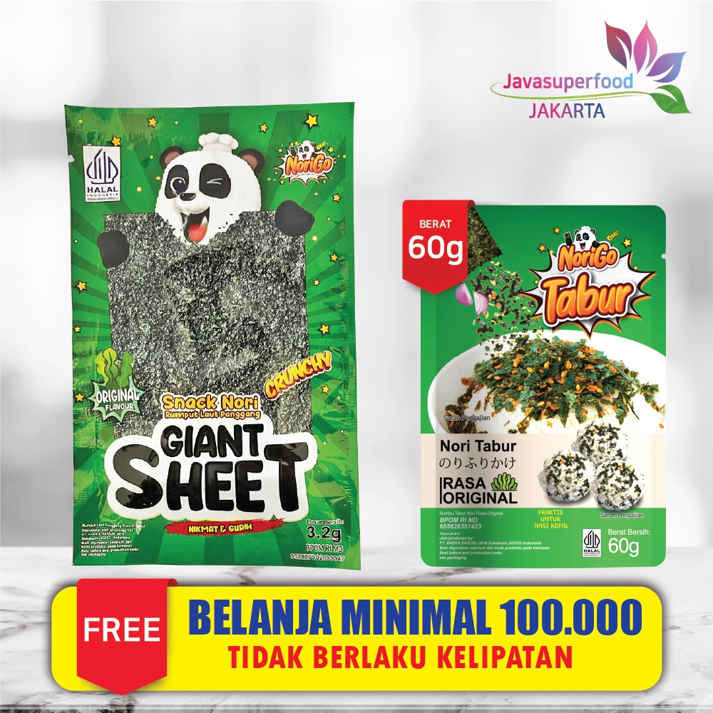 Norigo / Snack Nori Giant Sheet 1 Box isi 12 Pcs / Snack Rumput Laut 38.4g