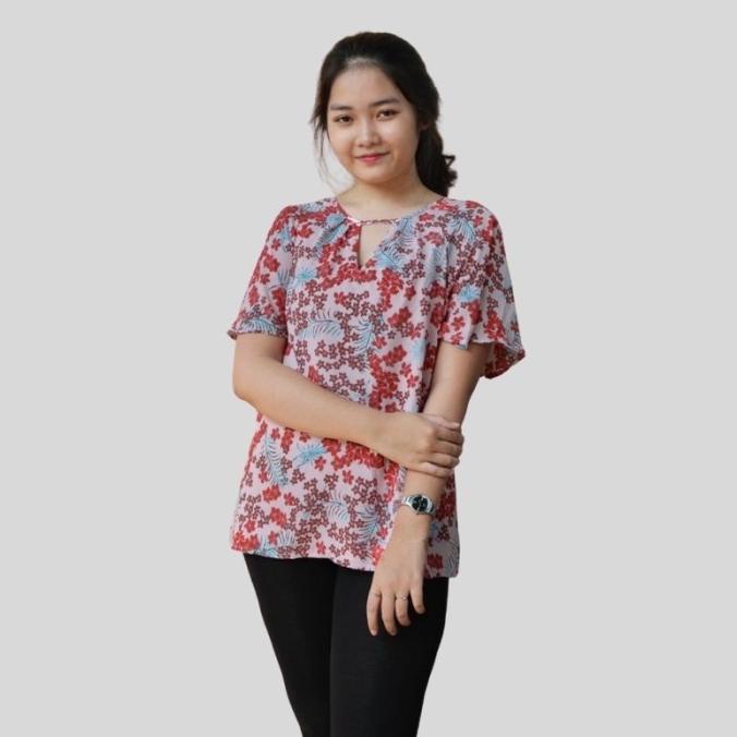 BLOUSE LENGAN PENDEK FLORAL MOTIF BUNGA .