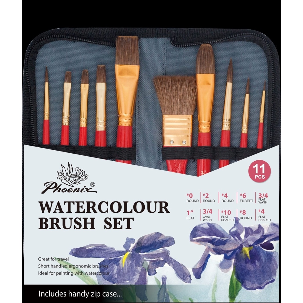 

kuas phoenix set water color brush set 11 pcs ( 10 kuas+pouch)