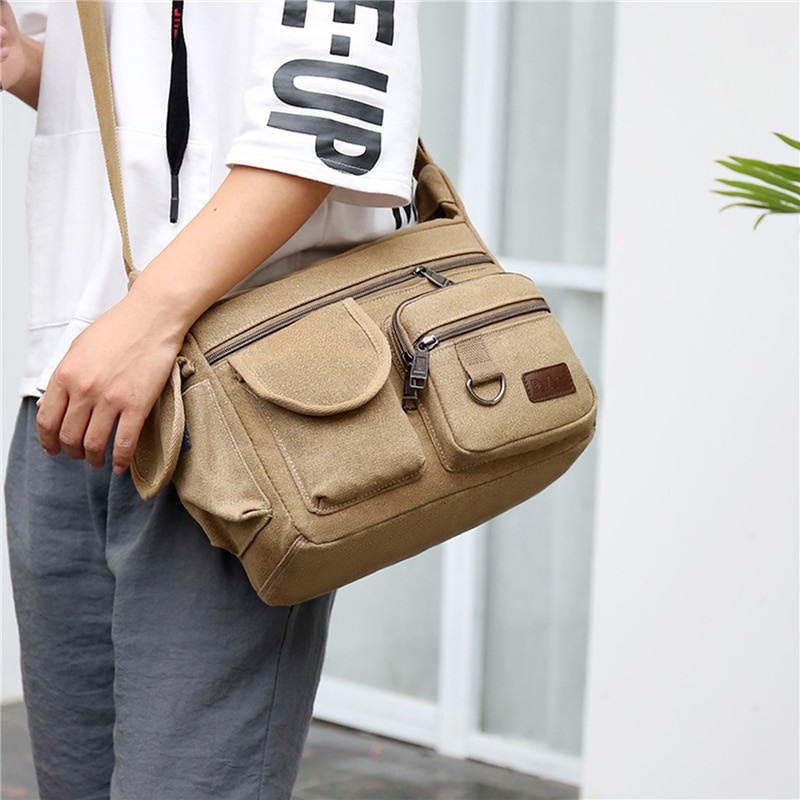 Tas Selempang Messenger Bag Bahan Kanvas - 6109 - Khaki