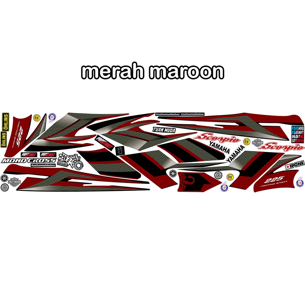 stiker scorpio steko warna merah maroon