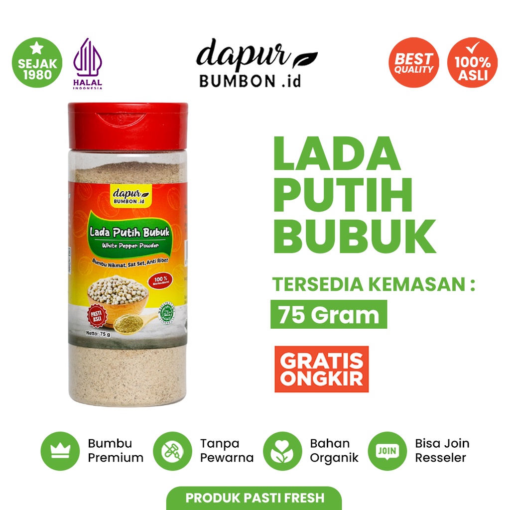 

Lada Putih Bubuk Merica Super 75 Gram Bumbu Dapur White Pepper Powder 100% Original Rempah Masakan Asli Tanpa Campuran Berkualitas