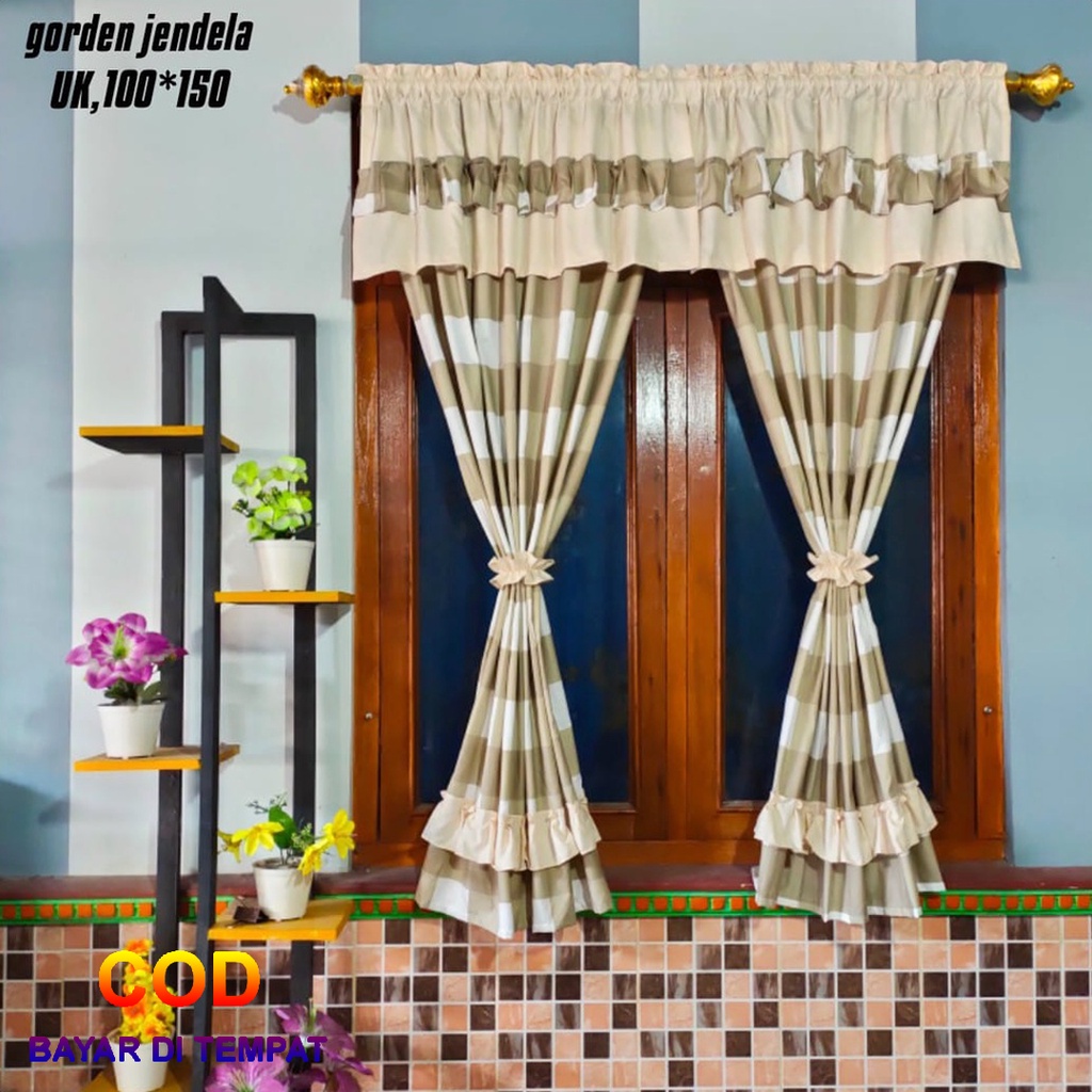 ✅COD Gorden Jendela Serut 100x150 Rumbai Poni Aneka Motif Dan Warna Dekorasi Perlengkapan Rumah