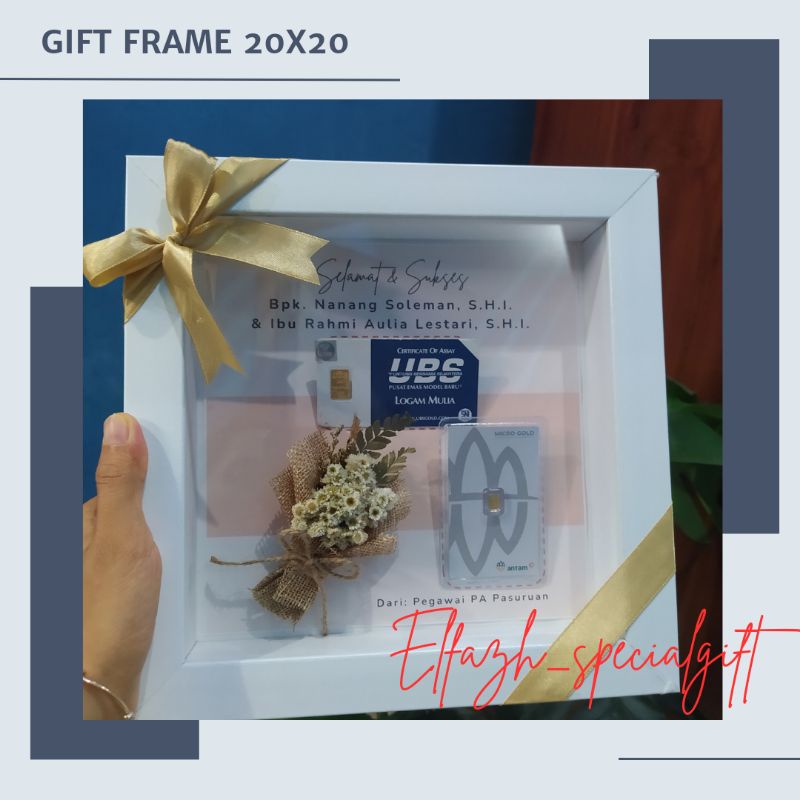 GIFTFRAME 3D size 20x20 /kado ultah/kado wisuda/kado anniv/kado emas 24k
