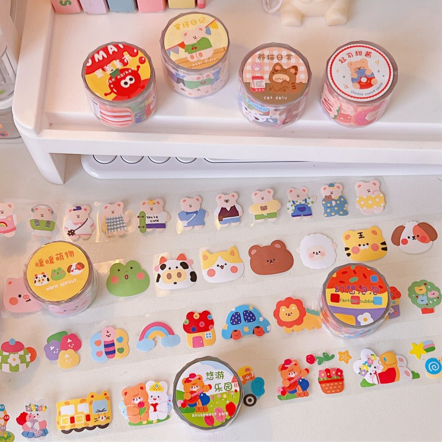 STICKER ROLL KAWAII / STICKER TAPE ROLL ANIMAL CARTOON CUTE AESTHETIC