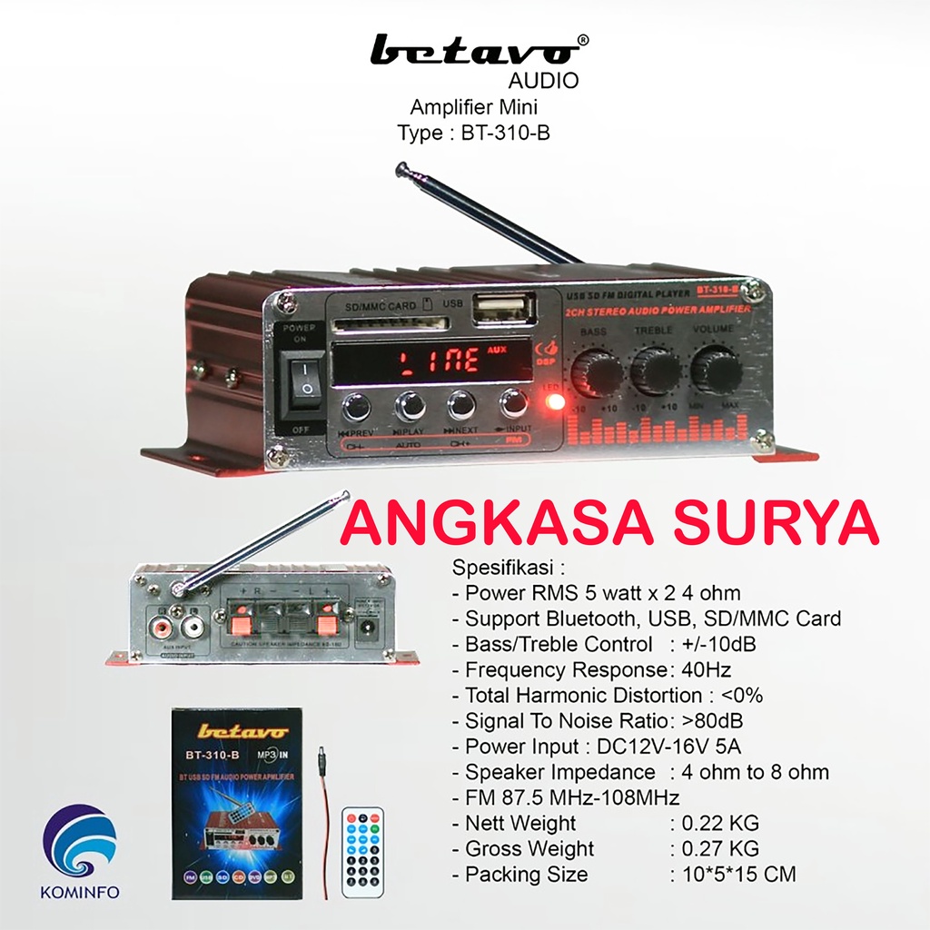 AMPLI MINI DC BETAVO BT 310 B / BT310B ORIGINAL AMPLIFIER BLUETOOTH MOBIL RUMAH KARAOKE