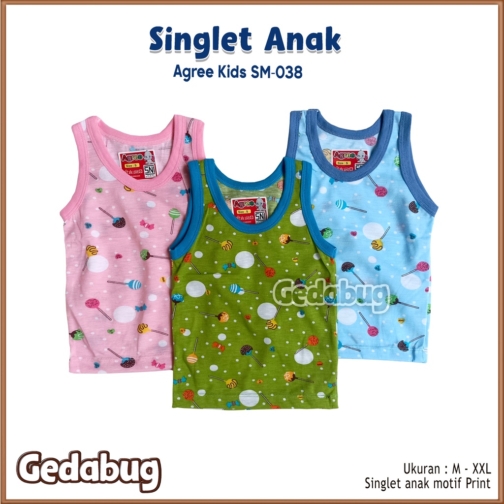 3 Pcs - Singlet anak Agree SM-038 Lolipop | Singlet Anak Motif Lucu dan Berkualitas | Gedabug