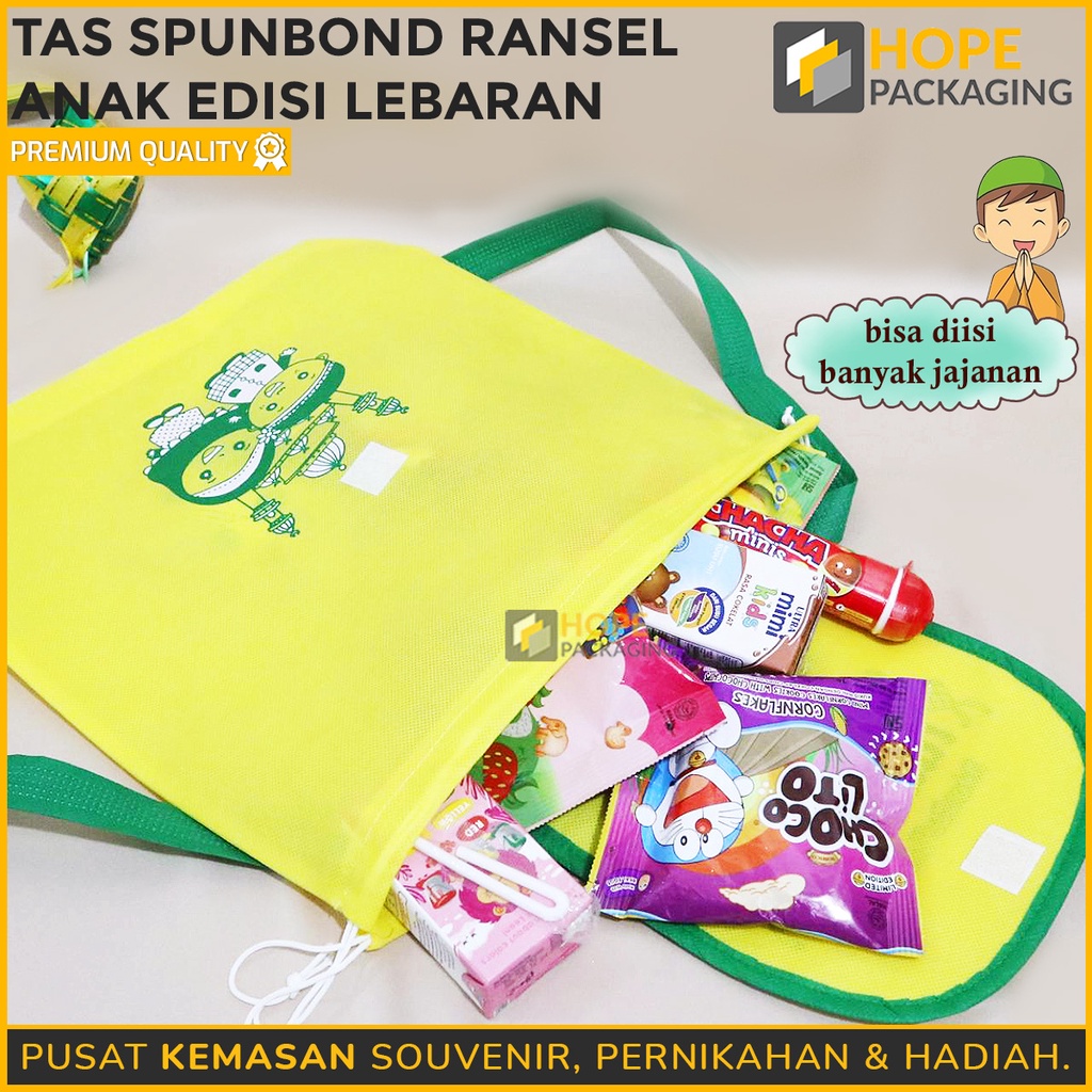 Tas Spunbond Ransel Lebaran Motif Anak / Souvenir Lebaran / Natal Anak Uk 32.5x33.5cm Karakter