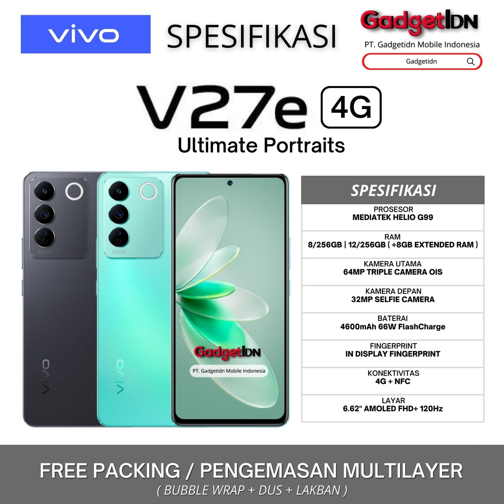 VIVO V27E 4G NFC 12/256GB 8/256 ( +8GB EXTENDED RAM ) VIVO V27 E GARANSI RESMI VIVO