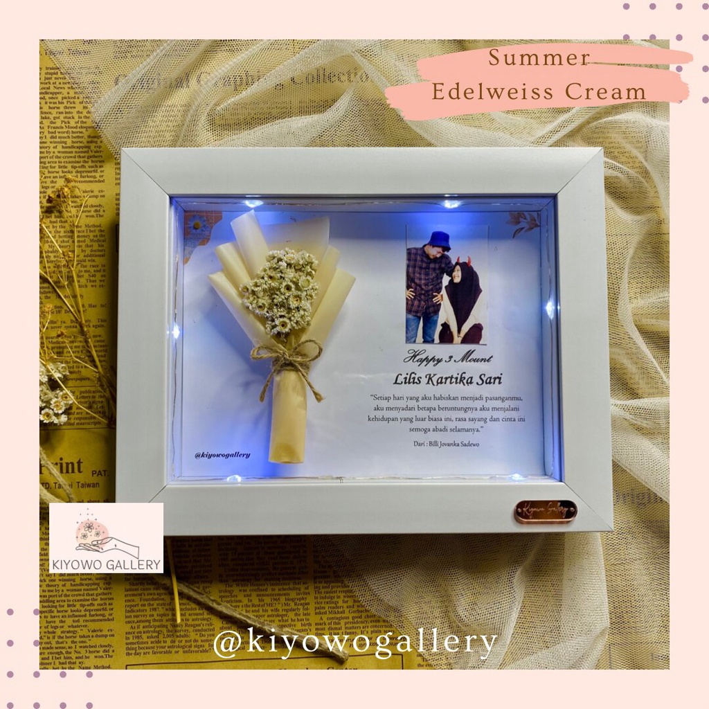 Flower In Frame 3D + LED Lampu Tumblr | Kado Anniversary | Kado Wisuda | Kado Pernikahan | Kado Ulan