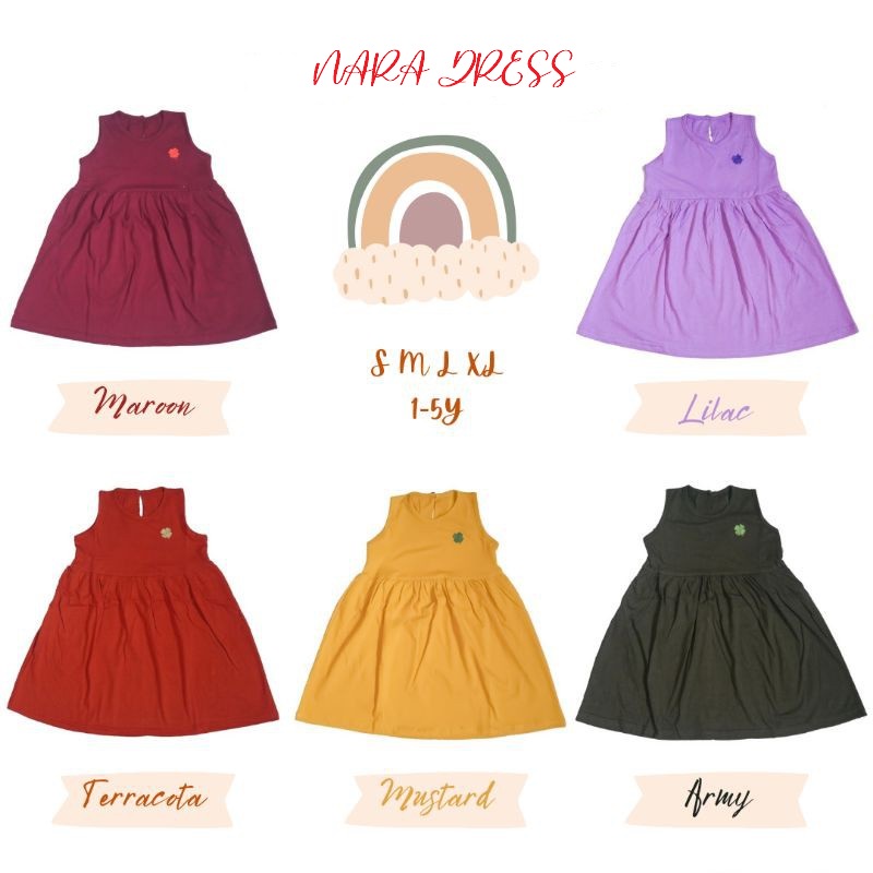 DRESS ANAK PEREMPUAN NARA LOGO BORDIR / DRESS NARA PREMIUM / DRESS NARA 1-5 TH
