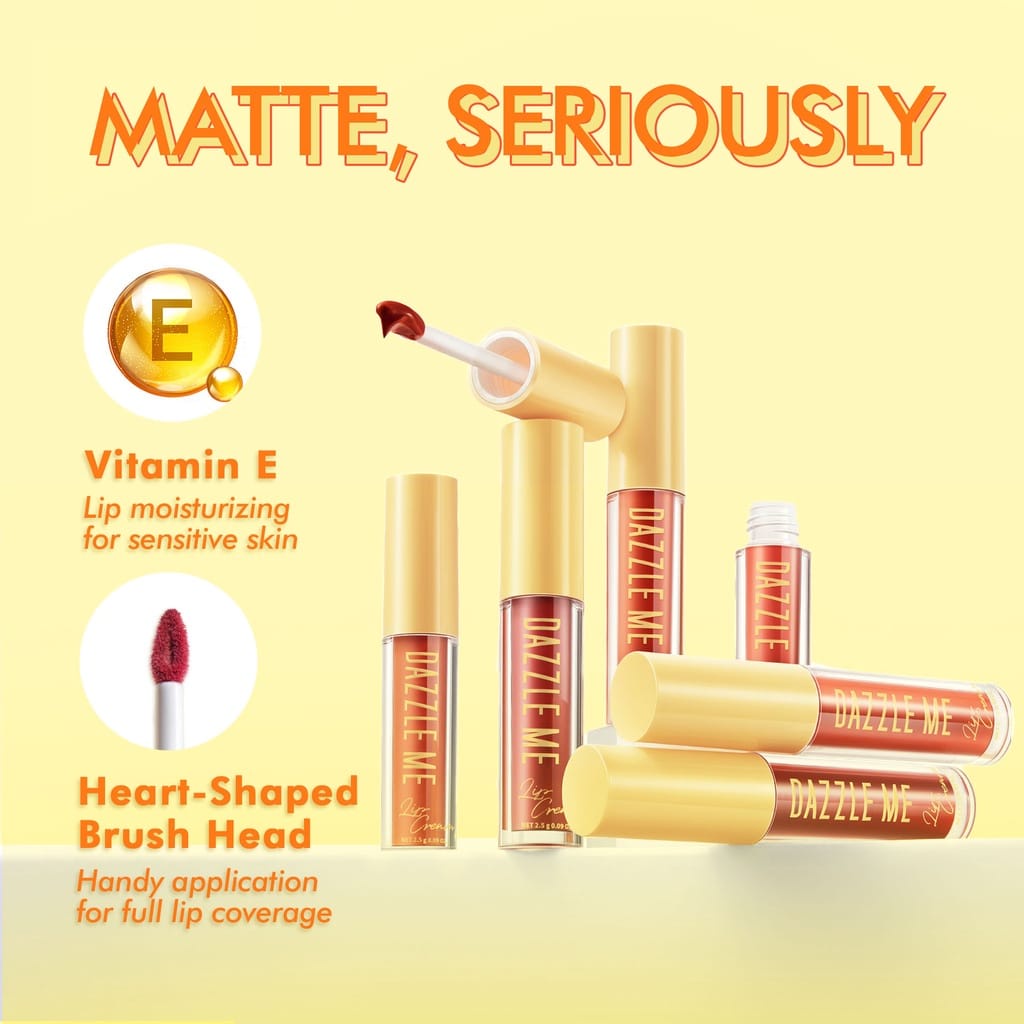 Dazzle Me Velvet Matte Lip Cream | Lip Matte | Lip Tint | Vitamin E | Waterproof | Pigmented | Lipstick Lipstik Lip Matte
