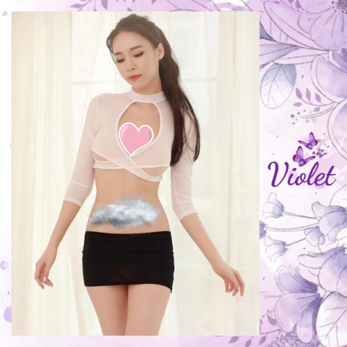 Violet Lingerie Set Sexy Baju & Rok & G String Model Sekretatis Cosplay 1093
