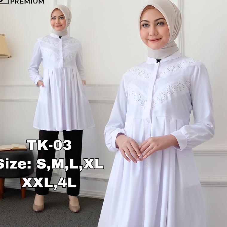 SPECIAL PRICE Sakha - TK 03 Tunik Putih Muslim Wanita Atasan Putih Kerja kantor PNS guru Baju Putih 