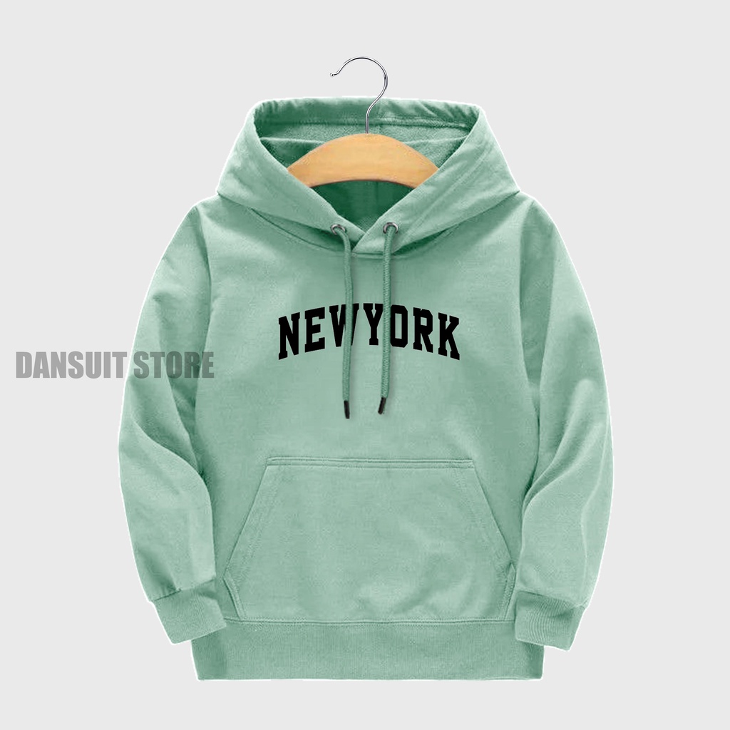 Sweater Hoodie Anak Laki-laki/Perempuan Usia 4-13 Tahun Hoodie Anak Motif Sablon NEW YORK Bahan Tebal Premium