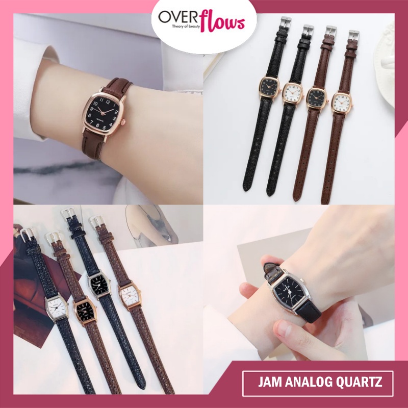 OVERFLOWS.ID JAM TANGAN ANALOG WANITA MODEL RETRO KOREAN STYLE IMPORT SIMPLE STRAP PU KOREAN STYLE MURAH