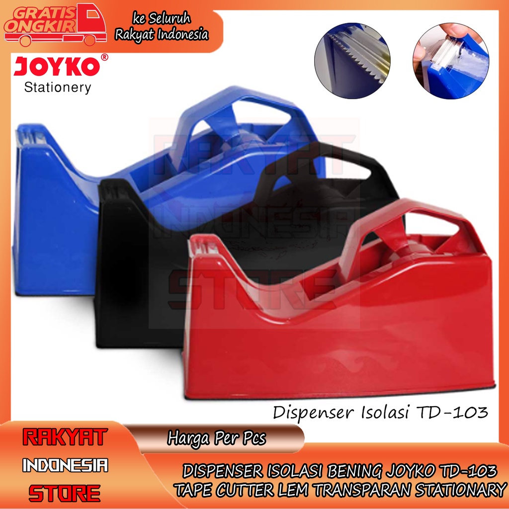 

Tape Dispenser Isolasi Joyko Td-103 Cutter Tempat Alat Potong Selotip Stationary Alat Tulis Kantor Sekolahan Pemotong Potongan Silet Double Smile Kerja Merah Hitam Biru Besar Kecil Sedang Bening Polos Transparan Tranfaran Lakban ADL Glue Putih White