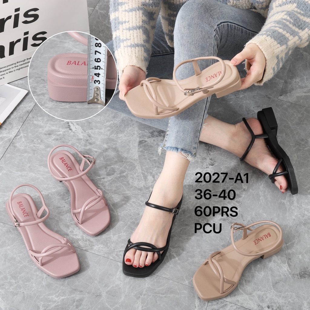 Sandal Hak Tali Ankle Strap Simpel Cantik Jelly Balance 2027-A1 BLC