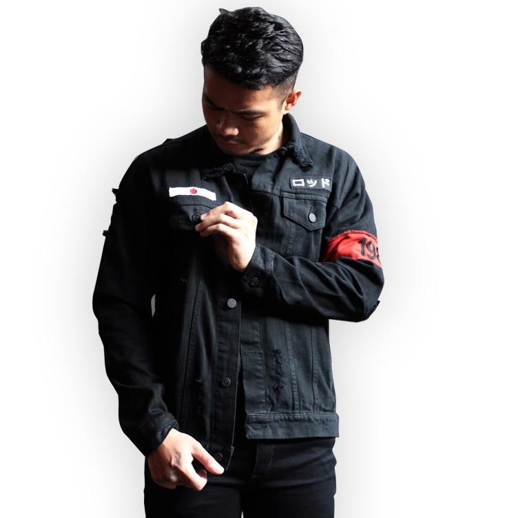 STOK TERBATAS CLOVERFIELD - Jaket Jeans Pria Japan Jacket Denim Bordir Slimfit Hitam Oversize Korean