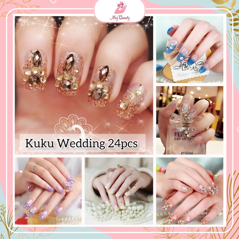 MSY Kuku Palsu 24/pcs set Fashion Wedding staying/Fake Nail Design Wedding/Kuku Palsu Pengantin