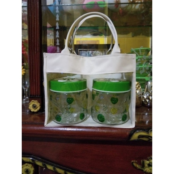 tas hampers lebaran idul fitri bahan mika bening transparan kombinasi kanvas