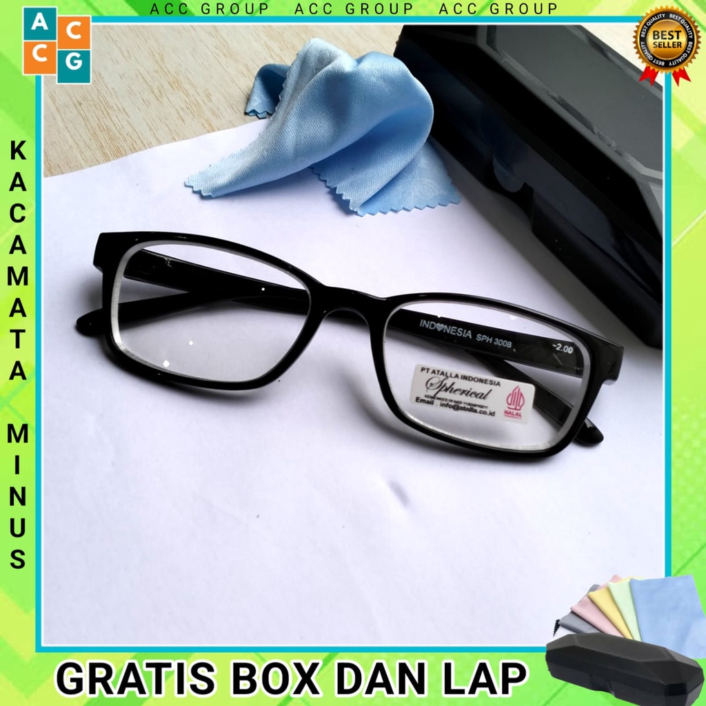 Kacamata Minus Model Kotak Ukuran 0.50 sd 4.00 Gratis Box dan Lap