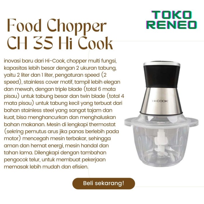 Terlaris Blender Elektrik Penggiling Daging / Food Chopper Hi-Cook Ch-35