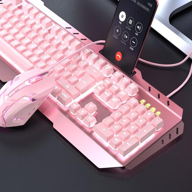 ♡ Pink Girl Cute Backlight Gaming Keyboard dan Mouse Combo Mechanical Feel Mekanikal external Gamer 