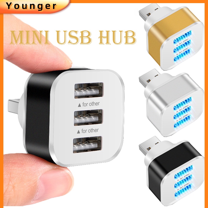 Hub USB2.0 Kecepatan Tinggi Quick Charge 3port USB Splitte Extender 3port Adaptor Cas HUB Portable Dengan Indikator LED