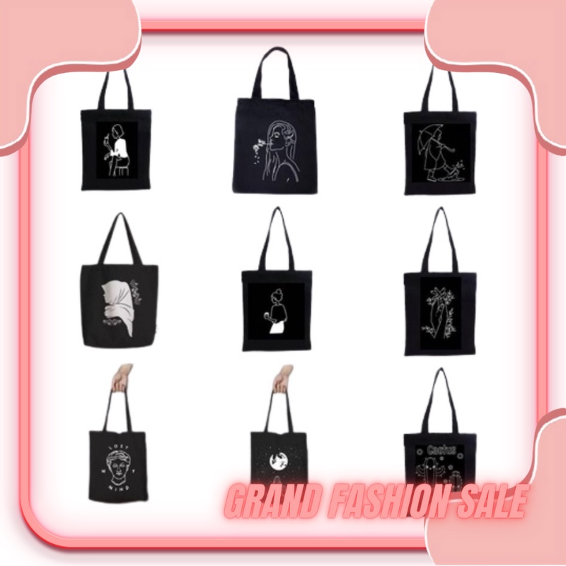 [LOKAL] DOMMO - D1386 Totebag tote (PAKAI RESLETING) Karakter Tote bag kpop murah wanita custom motif